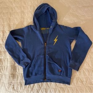 Aviator Nation Bolt kids hoodie sweatshirt blue lightning appliqué Sz 12